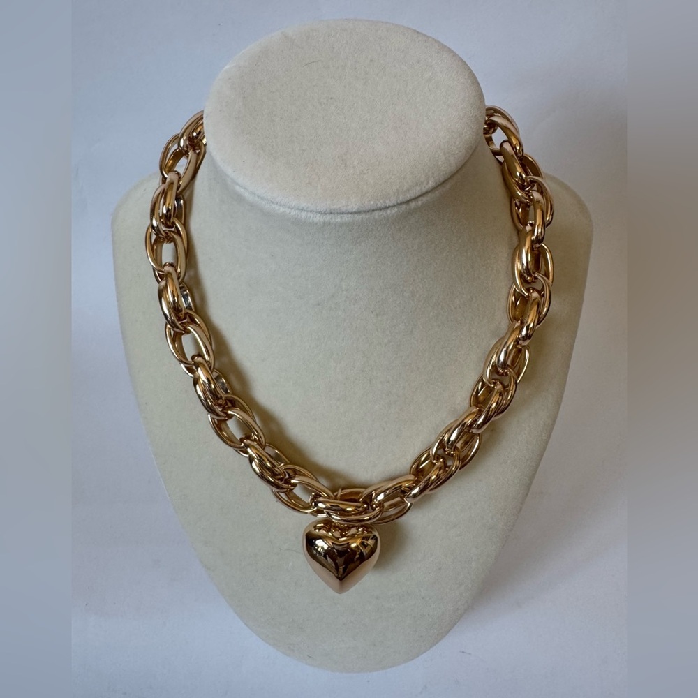 Ettika Goldtone Steel Chain Heart Pendant Chunky‎ Chain Necklace Gift Ready, NWT - Picture 4 of 7